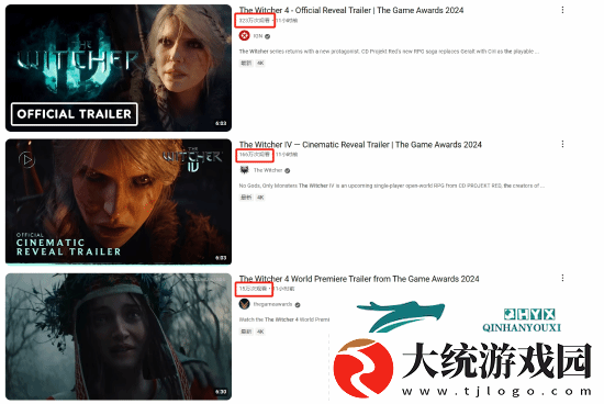 万众期待！巫师4油管累计播放破五百万