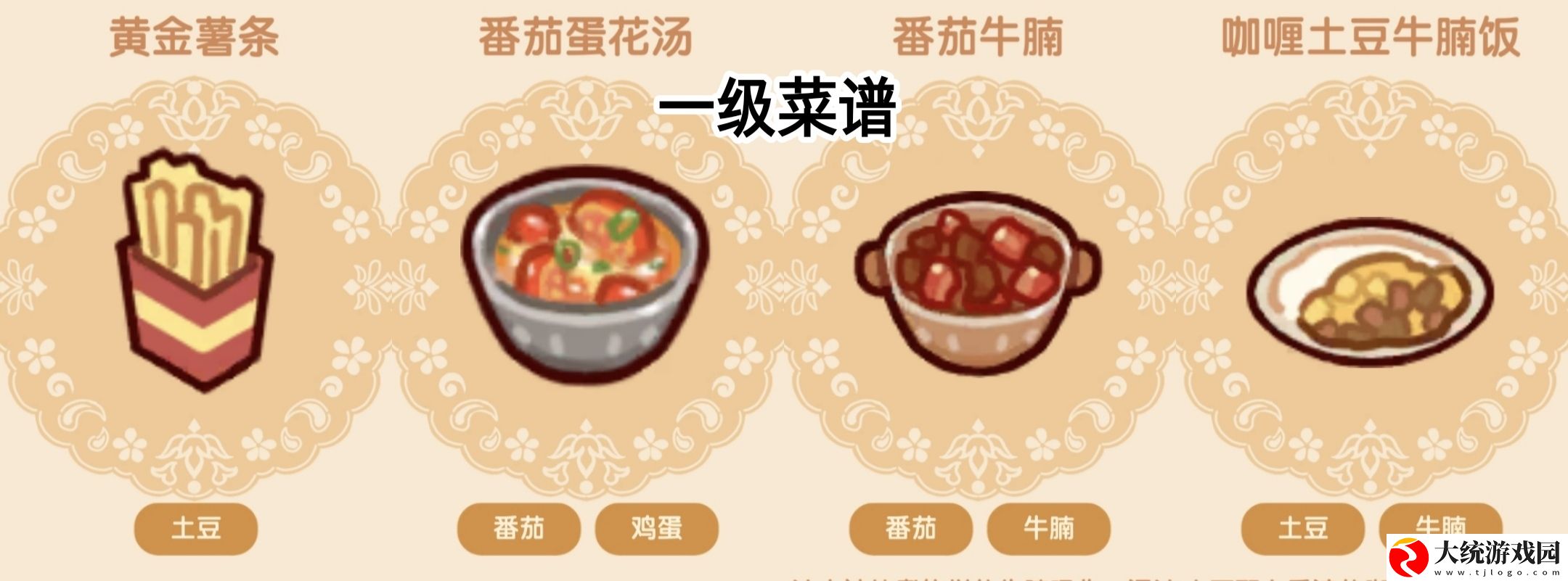 我的休闲时光一级料理菜单是什么