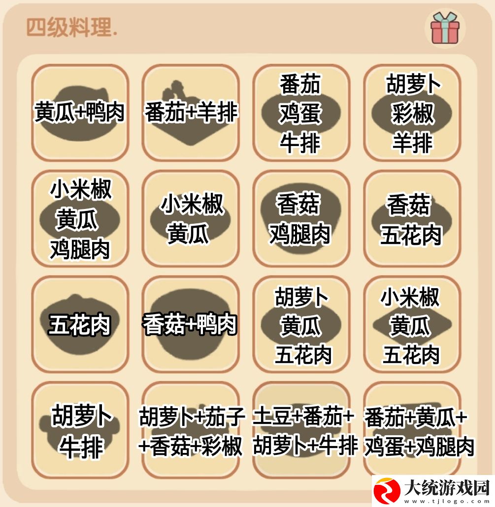 我的休闲时光四级料理菜单是什么