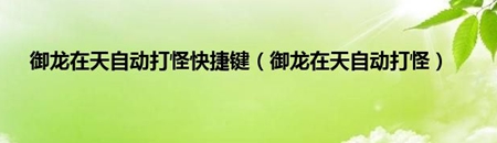 御龙在天如何设置快捷键打怪物-设置快捷键打怪物方法教程