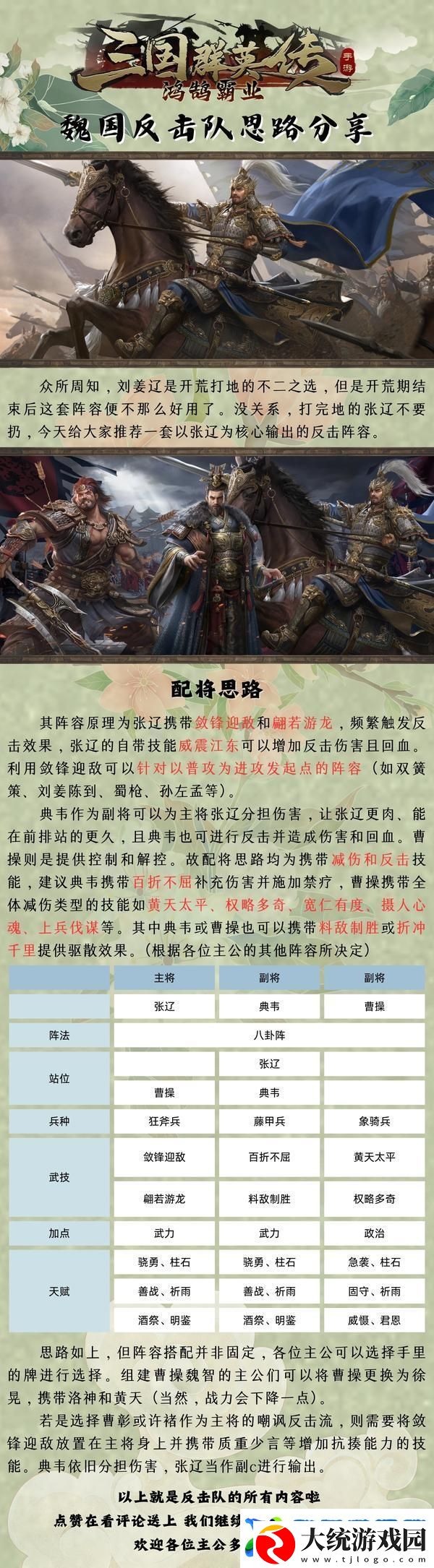 三国群英传鸿鹄霸业反击流张辽队攻略