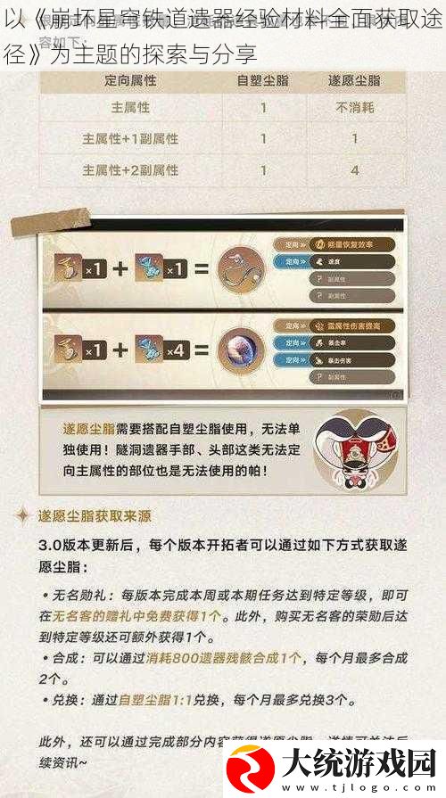 以崩坏星穹铁道遗器经验材料全面获取途径为主题的探索与分享