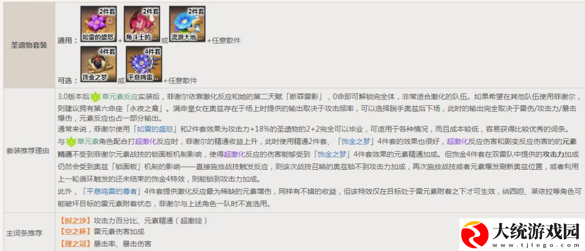 原神菲谢尔推荐武器圣遗物